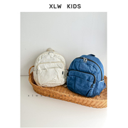韩版儿童背包洋气水洗，牛仔布潮流幼儿园双肩，包包简约轻便宝宝书包