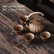 定制柴烧粗陶功夫茶具套装仿古茶具汉陶土手工浮雕茶杯茶壶盖碗茶