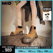 MIO米奥冬靴子户外工装大黄靴拼接机车靴厚底短靴加绒马丁靴女靴