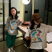 女童中长款宽松长袖t恤春秋童装韩版中大童上衣 洋气的恐龙图