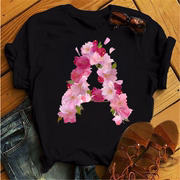 Floral Letter T-shirt 个性夏季26英文字鲜花印花短袖情侣装T恤