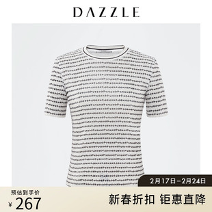 dazzle地素奥莱绣珠片经典，黑白针织t恤短袖女2d1d3035c