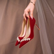 归艺红色婚鞋新娘鞋女婚礼高跟鞋2022年秀禾婚纱两穿结婚单鞋