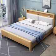 北欧实木床带灯usb现代简约1.5米1.8m新中式卧室高箱储物双人大床