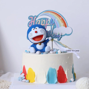 塑料蓝色机器猫叮当猫蛋糕装饰摆件生日派对，儿童男孩卡通插件