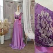 h008紫色雪纺蕾丝仙气连衣裙，礼服聚会度假大摆伴娘演出长款双肩