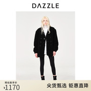 DAZZLE地素奥莱秋冬黑色千金毛绒双排扣中长款大衣仿皮草外套女