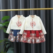 中国风童装女童套装春秋季儿童衣服，小童宝宝小鹿马面裙两件套洋气