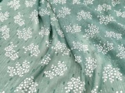 垂坠微透 浅绿织银条纹古风印花进口雪纺面料衬衫裙设计师布料DIY