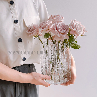 水养郁金香透明玻璃冰川花瓶摆件，创意客厅插花现代简约网红高级感