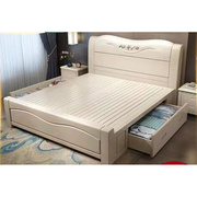 实木式床1.5m白色现代简约双经人主卧1.8中米2米大床济型储物婚床