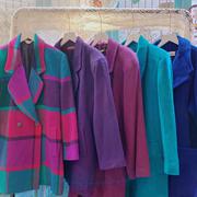日本制古着vintage复古蓝色系，厚实双面羊绒羊毛，宽松呢子大衣外套