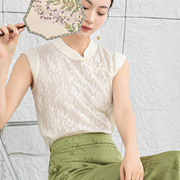 夏季新中式立领蕾丝衫国风盘扣镂空女款上衣独特漂亮短袖小衫