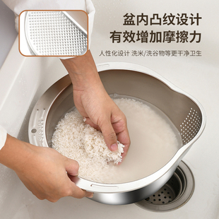 加厚304不锈钢米盆 洗米筛家用厨房沥水盆洗菜盆果蔬篮米神器