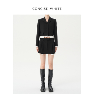 CONCISE-WHITE简白 时尚黑白拼接短西服外套2023春季