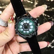 蒂米妮毛皮表带绿色钻优雅表，大气腕表时尚会转动士手表女