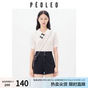 飘蕾新中式短袖针织衫女2024夏季polo领减龄高级感上衣女修身