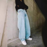 欧美街头服饰JNCO牛仔裤Y2K长裤休闲嘻哈复古蓝色宽松牛仔裤jeans