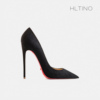 hltino2024年春季黑色高跟鞋12cm细跟性感尖头夜店绒面鞋子女