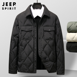 jeep羽绒服男士冬季保暖宽松中年爸爸冬装，上衣翻领休闲外套男