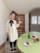 儿童公主裙2022冬季新韩国女童时尚洋气蝴蝶结领结针织毛线连衣裙