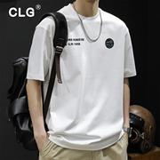香港潮牌短袖t恤夏季休闲大码半袖美式男款白色体恤圆领纯棉