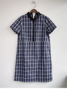韫yun2022夏季女装，方领短袖拼料连衣裙，韩版显瘦气质格子长裙