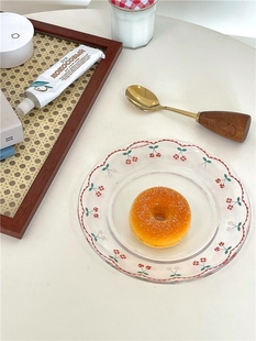 韩国ins同款字母玻璃盘子创意水果，沙拉点心盘蛋糕碟透明玻璃盘