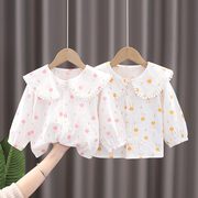 女童衬衫长袖0-1-2-3-4岁宝宝，春装女婴儿衣服春夏，打底小童上衣棉5
