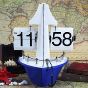 时尚创意钟表 自动帆船翻页钟 海盗轮船 座钟表客厅台钟 欧式挂钟