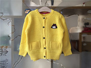 幼小童韩版童装 春秋儿童线衣 女童黄色针织条纹开衫外套上衣