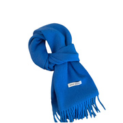 克莱因蓝色羊绒围巾女秋冬季百搭学生100%纯羊毛围巾披肩保暖围脖