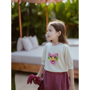 史豌豆(史豌豆)童装，女童冰丝针织短袖，2024夏季宝宝圆领洋气百搭上衣