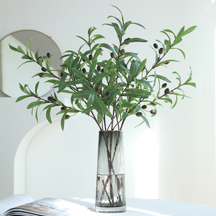 泰环4叉带果橄榄枝，仿真绿叶植物客厅桌面，玄关插花摆件室内装饰品