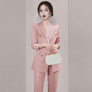 小香风减龄粉色西服套装女2024年早春气质名媛职业西装两件套