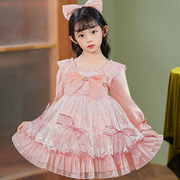 洛丽塔女童公主裙2023夏季长短袖粉色甜美儿童宝宝节日礼服