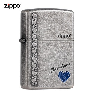zippo打火机正版古银蓝心和你一起送男友礼物定制zp