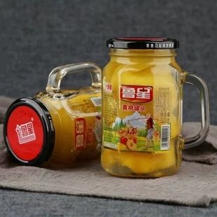 新鲜水果罐头520gx3罐，把杯黄桃罐头，网红水杯玻璃瓶装罐头零食