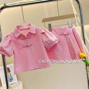 女童纯棉短袖T恤休闲套装2023年夏季规则短裙女宝宝两件套潮