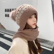 帽子围巾一体女冬2023女士毛线帽冬季带围脖保暖加厚加绒连帽
