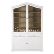 定制法式书柜复古白色做旧落地美式实木民宿，风收纳置物柜带梯子餐