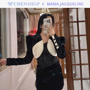 Nana Jacqueline时尚缎面拼丝绒短外套小众女CHENSHOP设计师品牌