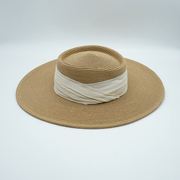 韩国日系棉麻布细纸编平顶礼帽女夏天法式复古遮阳度假沙滩草帽