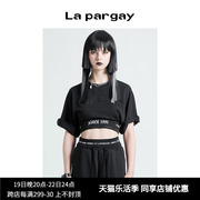 lapargay纳帕佳2024夏女装(夏女装，)黑白色上衣，休闲短款五分袖圆领t恤