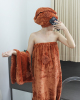 珊瑚绒浴裙女成人家用可穿可裹吸水速干柔软抹胸，浴袍干发帽两件套