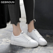 gebindu低帮鞋小白鞋女白鞋春季系带坡跟小白，平底鞋带休闲