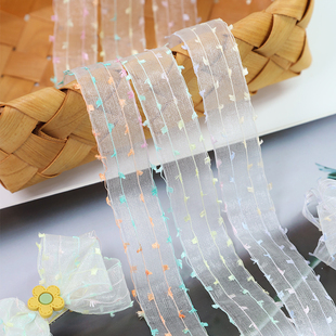 日本进口2.4cm波点透明雪纺欧根纱织丝带diy蝴蝶结，材料包装饰(包装饰)蛋糕
