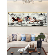 八骏图挂画新中式客厅沙发背景墙装饰画马到成功办公室山水晶瓷画