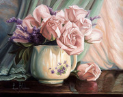 印花法国DMC十字绣客厅大画 名画油画花卉 杯中粉玫瑰