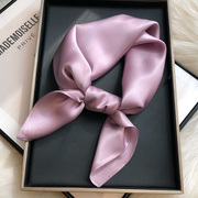 纯色真丝丝巾春秋款洋气时尚，100%桑蚕丝中方巾，百搭香芋紫色小领巾